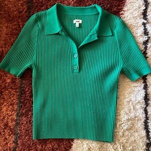 Aerie Ribbed Cropped Polo Stretchy Top Womens Large Green Tennis St Patricks